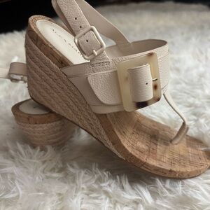 Alex Marie off-white wedges thong sandals with buckle sz 8